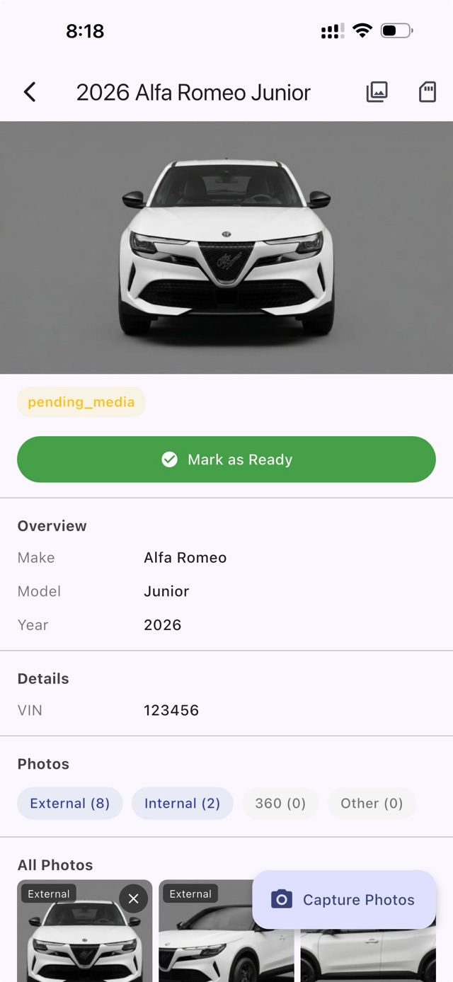 Ο φάκελος οχήματος στο CarCommerce VS, με τις φωτογραφίες του αυτοκινήτου